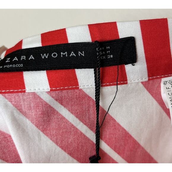 NWT Zara Striped Asymmetrical Skirt Women’s Sz Medium Red White Midi - Picture 9 of 10